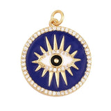 Round Coin Evil Eye Charm Pendant, CZ Paved