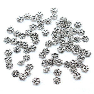 100/200pcs 6mm Silver Flower Cutout Bead Caps Jewelry Supplies