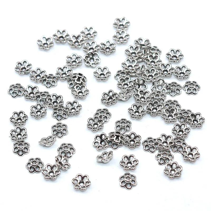100/200pcs 6mm Silver Flower Cutout Bead Caps Jewelry Supplies