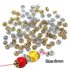 100/200pcs 6mm Silver Flower Cutout Bead Caps Jewelry Supplies