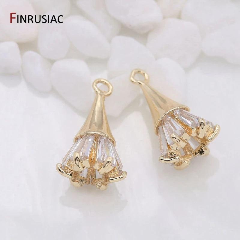 14K Gold-Plated Zircon Flowers Pendant for Earrings Necklaces