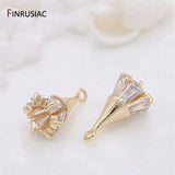 14K Gold-Plated Zircon Flowers Pendant for Earrings Necklaces