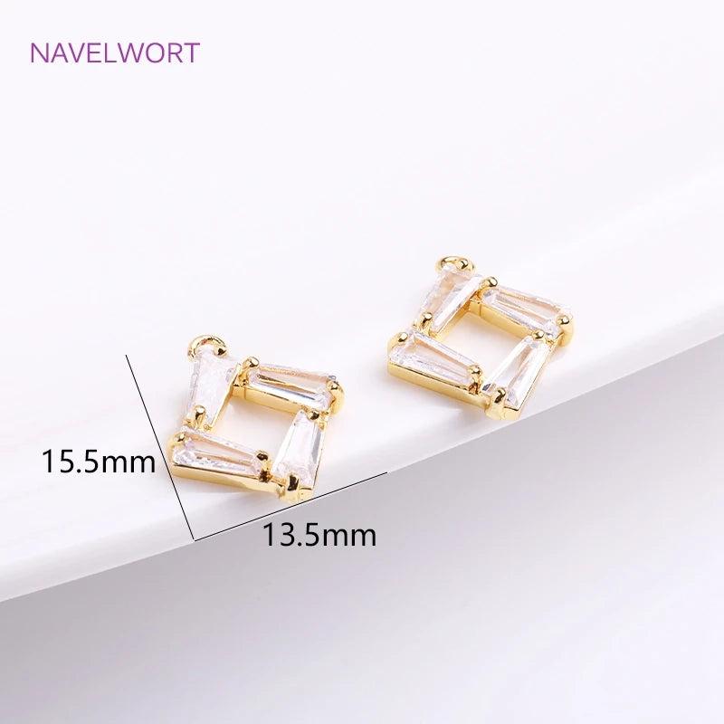 14K Plating Square Charms CZ Crystal Pendants