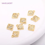 14K Plating Diamond Charms Brass Metal Zircon Hollow Pendants