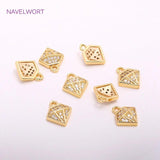 14K Plating Diamond Charms Brass Metal Zircon Hollow Pendants