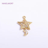 14K Plated Pentagram & Mini Moon Charms Zircon Pendants
