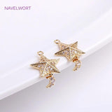 14K Plated Pentagram & Mini Moon Charms Zircon Pendants