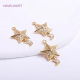 14K Plated Pentagram & Mini Moon Charms Zircon Pendants