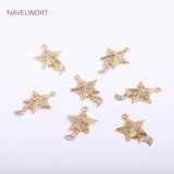 14K Plated Pentagram & Mini Moon Charms Zircon Pendants