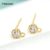 14k Plated Zircon Crown Post Earrings for DIY Jewelry Making