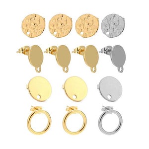 10pcs Stainless Steel Silver Earring Post Base, Hypo-Allergenic Earring Making