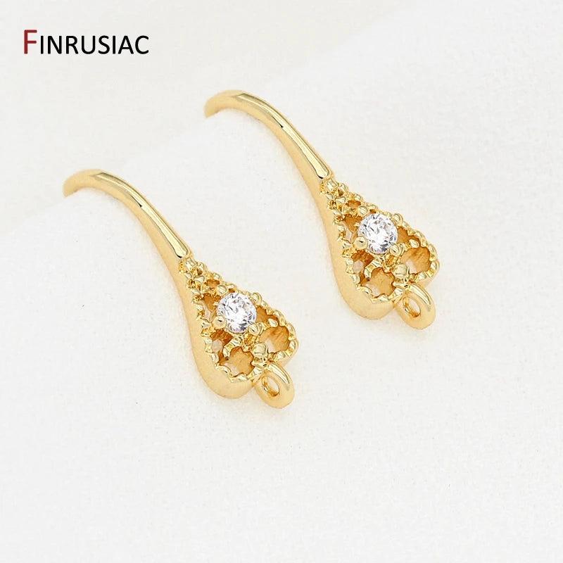 14k Plated Copper Zircon Earring Hooks Women Jewelry DIY Craft