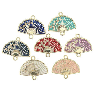 10pcs/Set Chinese Plum Flower Fan Pendant Necklace DIY Jewelry Making