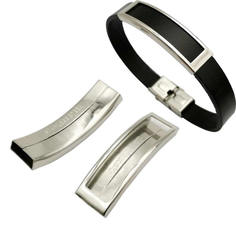 Stainless Steel Sliders for Leather Bracelet Square Hole 10x3mm Curved