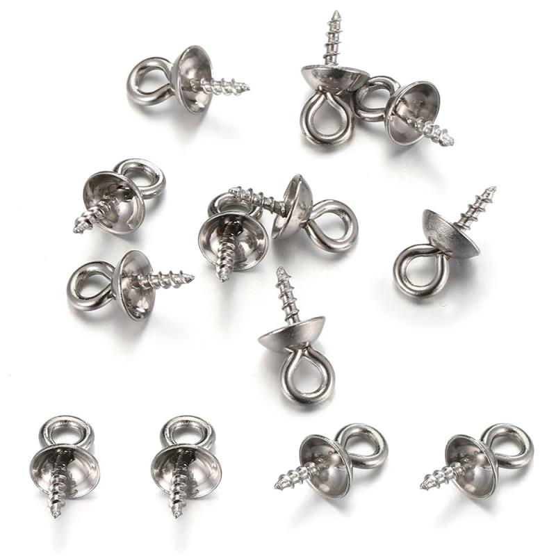 50pcs Stainless Steel Screw Eye Pins for Jewelry Making DIY