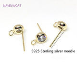 S925 Silver Stud Earring Fittings Zircon Post DIY Jewelry Accessory