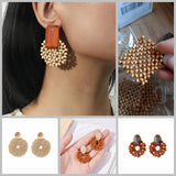 Boho Geometric Wood Bead Weaving Earrings
