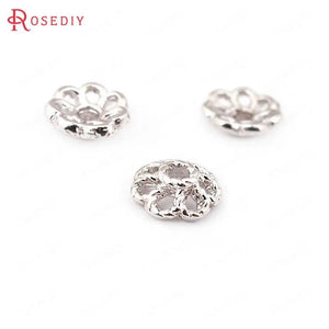 20PCS 8MM 24K Silver Rose Beads Caps DIY Jewelry Findings