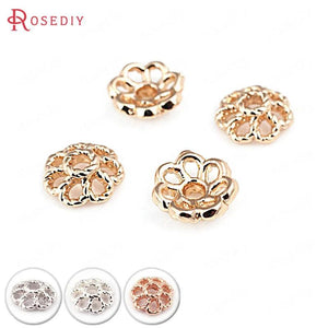 20PCS 8MM 24K Silver Rose Beads Caps DIY Jewelry Findings