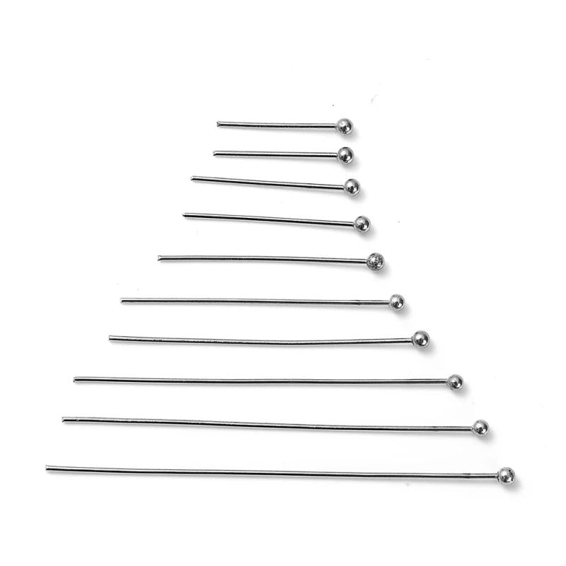 100Pcs 15-50mm Silver SS Ball Head Pins DIY Jewelry Making Findings Earrings