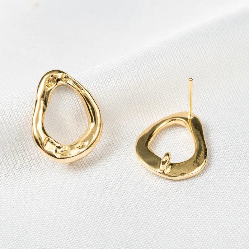 13*17MM 14K Plated Brass Oval Stud Earrings