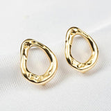 13*17MM 14K Plated Brass Oval Stud Earrings