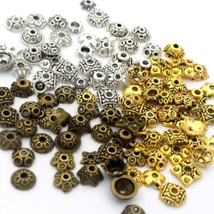 200pcs Mixed Size Tibetan Silver Bead Caps for Jewelry Making DIY Needlework