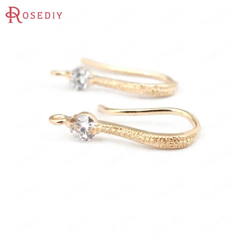 6PCS 17MM Champagne Plated Brass Earrings Hook with Zircon Jewelry DIY