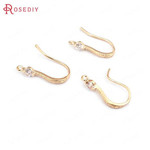 6PCS 17MM Champagne Plated Brass Earrings Hook with Zircon Jewelry DIY