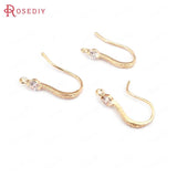 6PCS 17MM Champagne Plated Brass Earrings Hook with Zircon Jewelry DIY