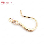 6PCS 17MM Champagne Plated Brass Earrings Hook with Zircon Jewelry DIY