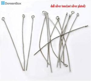 250PCs Ancient Silver Eye Pins 70x0.7mm (21 gauge)