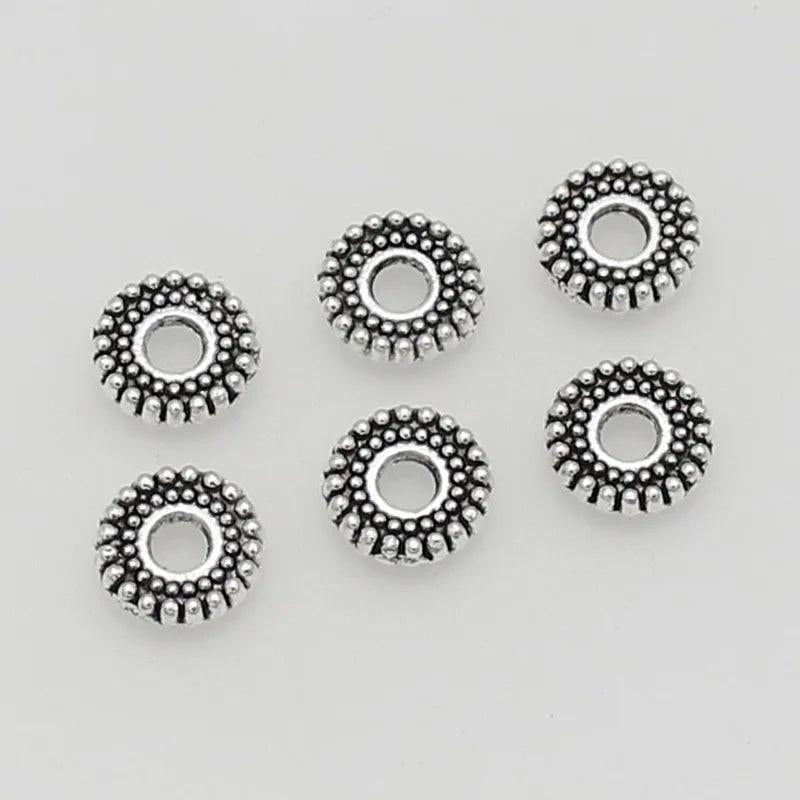 100pcs Antique Silver Gear Shape Loose Bead Spacers 6mm 7.5mm Round Beads