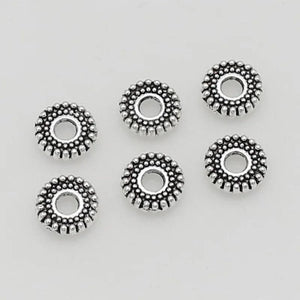 100pcs Antique Silver Gear Shape Loose Bead Spacers 6mm 7.5mm Round Beads