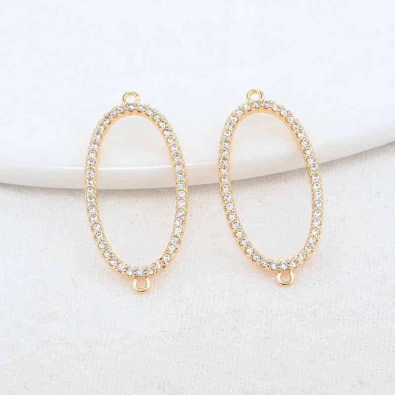 14K Brass & Zircon Oval Connect Charms Pendants Necklace DIY Jewelry Making