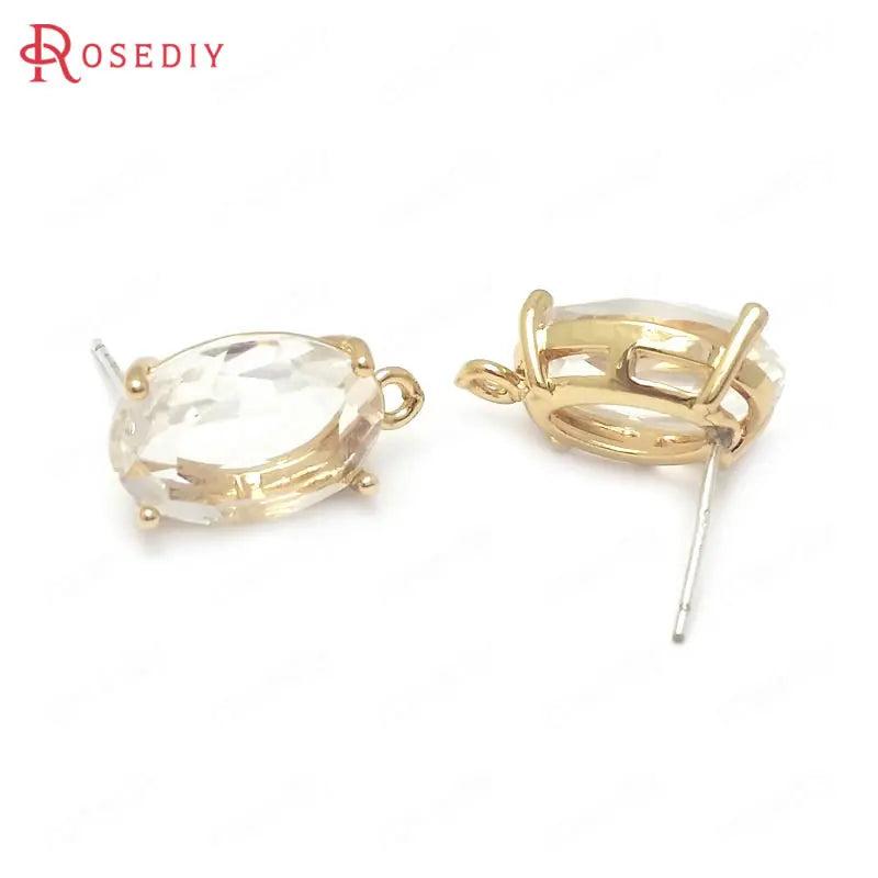 6PCS Champagne Brass Glass Sterling Silver Pins Stud Earrings Jewelry Making