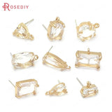 6PCS Champagne Brass Glass Sterling Silver Pins Stud Earrings Jewelry Making