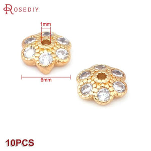 10PCS Brass Zircon Flower Beads Caps for Jewelry Making DIY