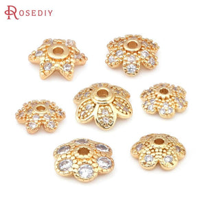 10PCS Brass Zircon Flower Beads Caps for Jewelry Making DIY