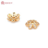 10PCS Brass Zircon Flower Beads Caps for Jewelry Making DIY