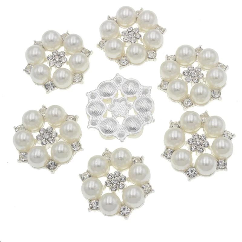 10pcs 25mm Flower Pearl Oval Rhinestone Wedding Invitations DIY Jewelry