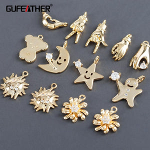 DIY Jewelry Making Kit 6pcs/lot 18k Gold Plated Copper Pendants