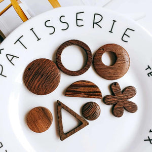 Wooden Round Square Eardrop Beads Bronze Pendant Earrings Jewelry Finding 10pcs