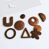 Wooden Round Square Eardrop Beads Bronze Pendant Earrings Jewelry Finding 10pcs