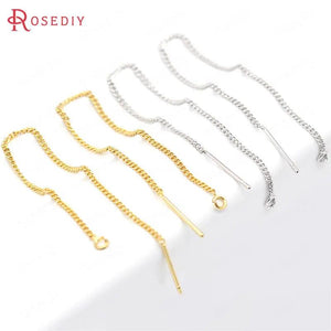 6PCS 80-83MM 24K Brass Tassel Chain Stud Earring Line Connect Chain