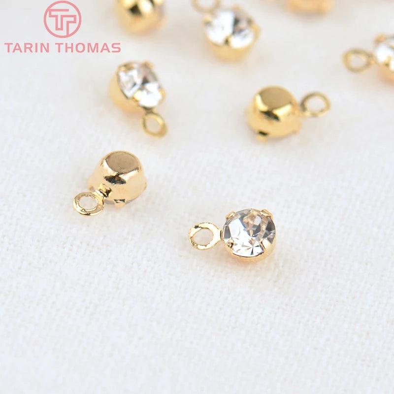 20PCS 3.5MM Hole 0.5MM Brass Zircon Round Pendants Charms