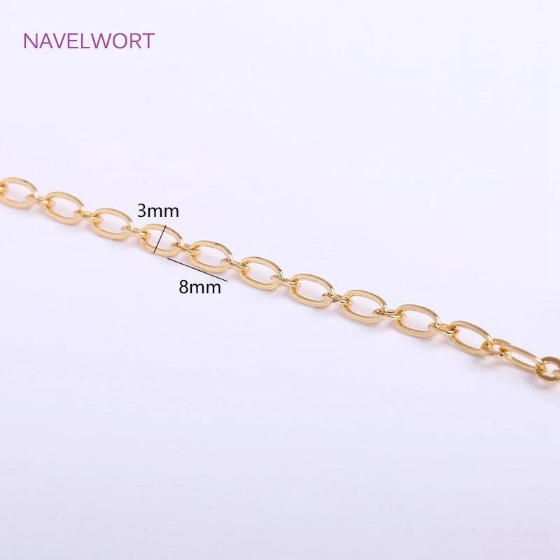14K Plated Oval Cable Chain Necklace Making DIY Brass Metal Chain