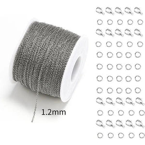 10m Stainless Steel Cable Chain Kit with Lobster Clasps & Jump Rings