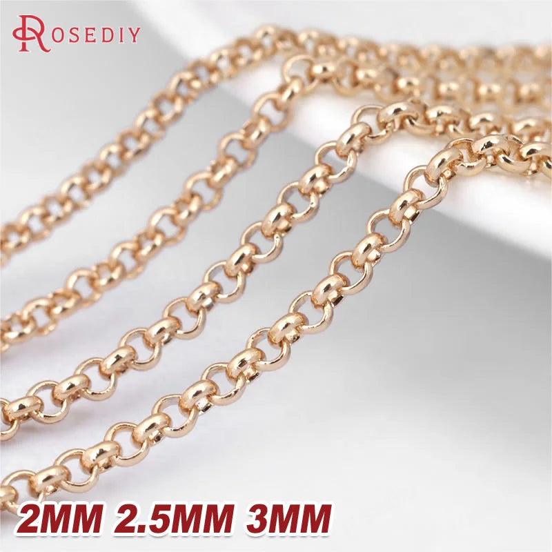 2M High Champagne Brass Round Link Chain 1.4MM-3MM Jewelry Making DIY Findings