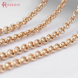 2M High Champagne Brass Round Link Chain 1.4MM-3MM Jewelry Making DIY Findings